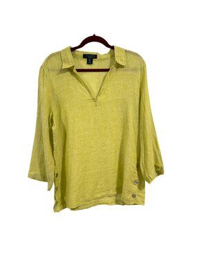Tahari 100% Linen‎ Blouse Neon Key Lime Green Tunic Size M